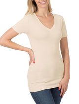 Cotton V-Neck Short Sleeve Long Tee Shirt