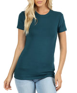 Womens Basic Cotton Crew Neck Short Sleeve Long Tee Shirt Tops- Niobe Clothing