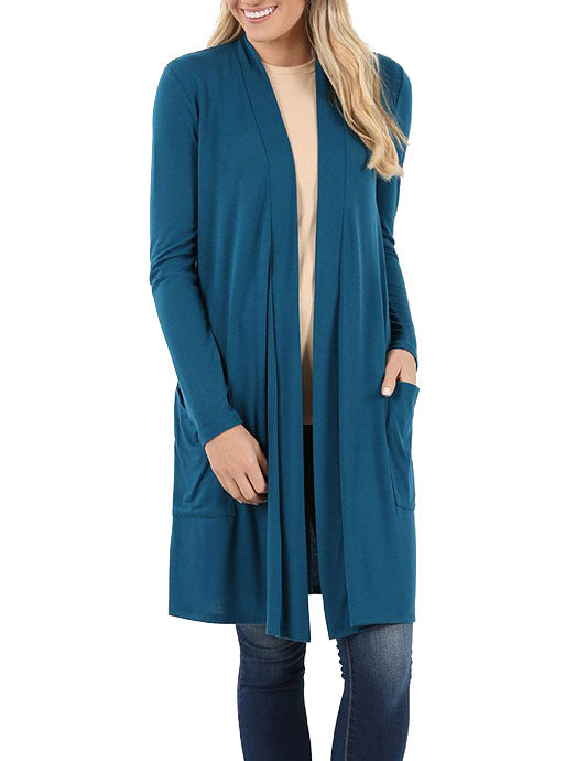 Zenana Long Sleeve Draped Long Cardigan - Cardigans sb_outerwear