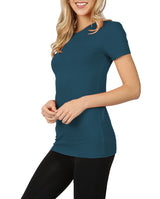 Womens Basic Cotton Crew Neck Short Sleeve Long Tee Shirt Tops- Niobe Clothing