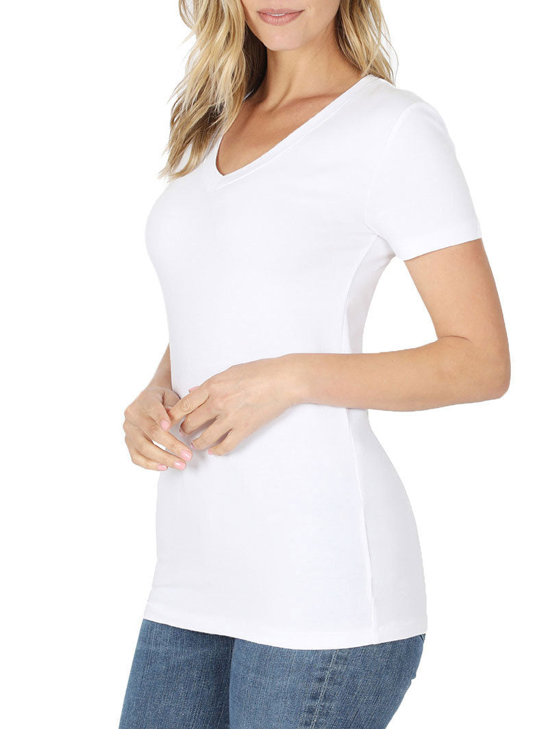 Zenana Cotton V-Neck Short Sleeve Long Tee Shirt - Shirts sb_tops