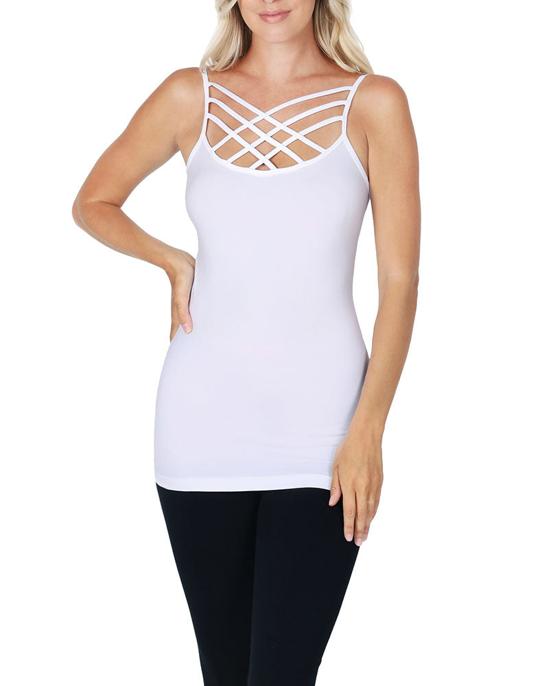 Zenana Seamless Nylon Criss Cross Cami Long Tank Top - Tank Tops sb_tops