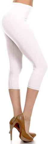 High Waist Solid Microfiber Ultra Soft Capri Leggings (One Size)