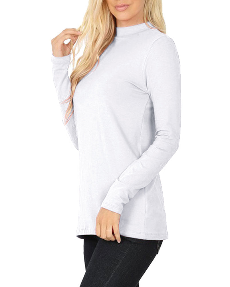 Zenana Cotton Long Sleeve Mock Neck - Shirts sb_tops