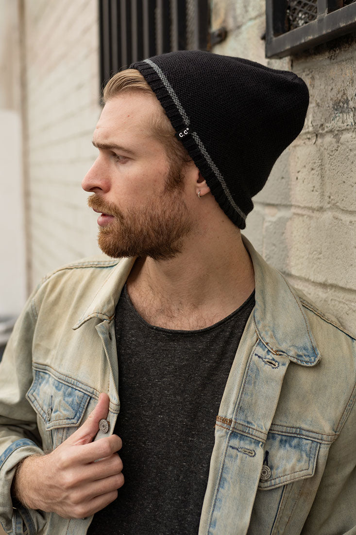 C.C. Skull Cap Single Stripe Accent Knit Beanie - Hats