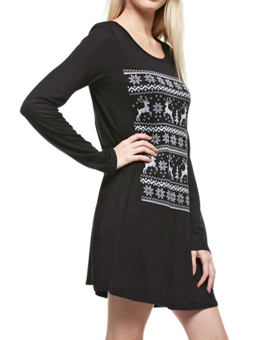 Niobe Clothing Reindeer Snowfall Long Sleeve Tunic - Tunics holiday