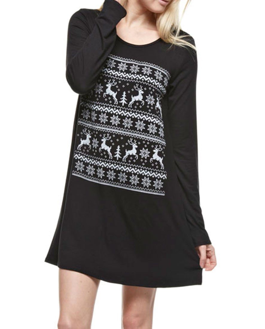 Niobe Clothing Reindeer Snowfall Long Sleeve Tunic - Tunics holiday