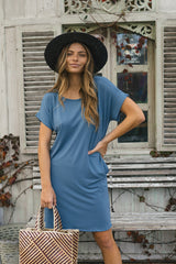 Rolled Short Sleeve Loose Tunic Shirt Dress Tunics- Niobe Clothing