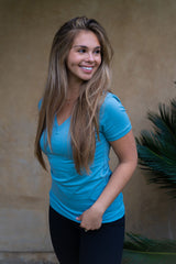 Cotton V-Neck Short Sleeve Long Tee Shirt