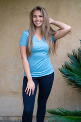 Cotton V-Neck Short Sleeve Long Tee Shirt