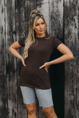Womens Basic Cotton Crew Neck Short Sleeve Long Tee Shirt Tops- Niobe Clothing