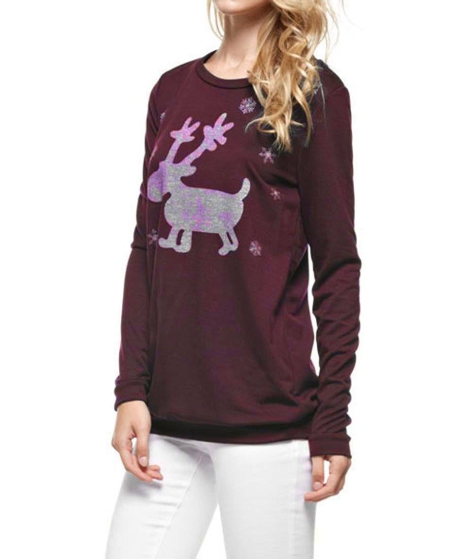 Niobe Clothing Cute Glitter Moose Long Sleeve Top - Sweatshirts holiday