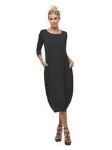 3/4 Sleeve Bubble Hem Pocket Midi Dress with Pockets dress- Niobe Clothing