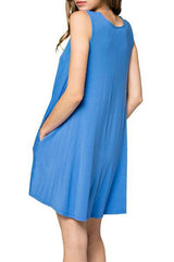 Mitto Shop Bamboo Fiber Knit Sleeveless T-shirt Dress (Dark Denim) - dress