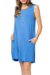 Mitto Shop Bamboo Fiber Knit Sleeveless T-shirt Dress (Dark Denim) - dress