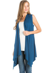 Solid Color Rayon Span Sleeveless Asymmetric Hem Cardigan Cardigans- Niobe Clothing