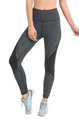 Mono B Grey Slanted Colorblock Mesh Contrast Leggings - Active