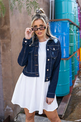 Classic Crop Vintage Distressed Denim Jacket Jackets- Niobe Clothing