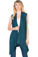 Solid Color Rayon Span Sleeveless Asymmetric Hem Cardigan Cardigans- Niobe Clothing