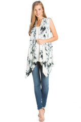 Niobe Clothing Black White Tie Dye Sleeveless Asymmetric Hem Cardigan - Cardigans