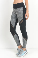 Mono B Grey Marled Knee Mesh Leggings - Active