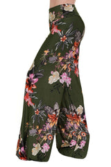 Niobe Clothing High Waist Fold Over Wide Leg Gaucho Palazzo Pants (Olive Garden) - pants