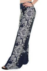 Niobe Clothing High Waist Fold Over Wide Leg Palazzo Pants (Navy Bandana) - pants