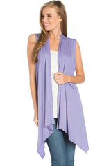 Solid Color Rayon Span Sleeveless Asymmetric Hem Cardigan Cardigans- Niobe Clothing