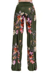 Niobe Clothing High Waist Fold Over Wide Leg Gaucho Palazzo Pants (Olive Garden) - pants