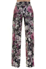 Niobe Clothing High Waist Fold Over Wide Leg Gaucho Palazzo Pants (Plum Nightfall) - pants