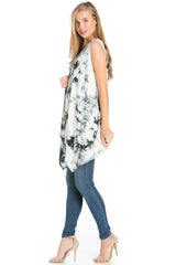 Niobe Clothing Black White Tie Dye Sleeveless Asymmetric Hem Cardigan - Cardigans
