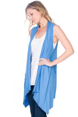 Solid Color Rayon Span Sleeveless Asymmetric Hem Cardigan Cardigans- Niobe Clothing