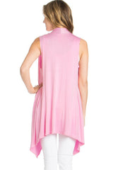 Solid Color Rayon Span Sleeveless Asymmetric Hem Cardigan Cardigans- Niobe Clothing