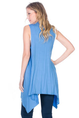 Solid Color Rayon Span Sleeveless Asymmetric Hem Cardigan Cardigans- Niobe Clothing