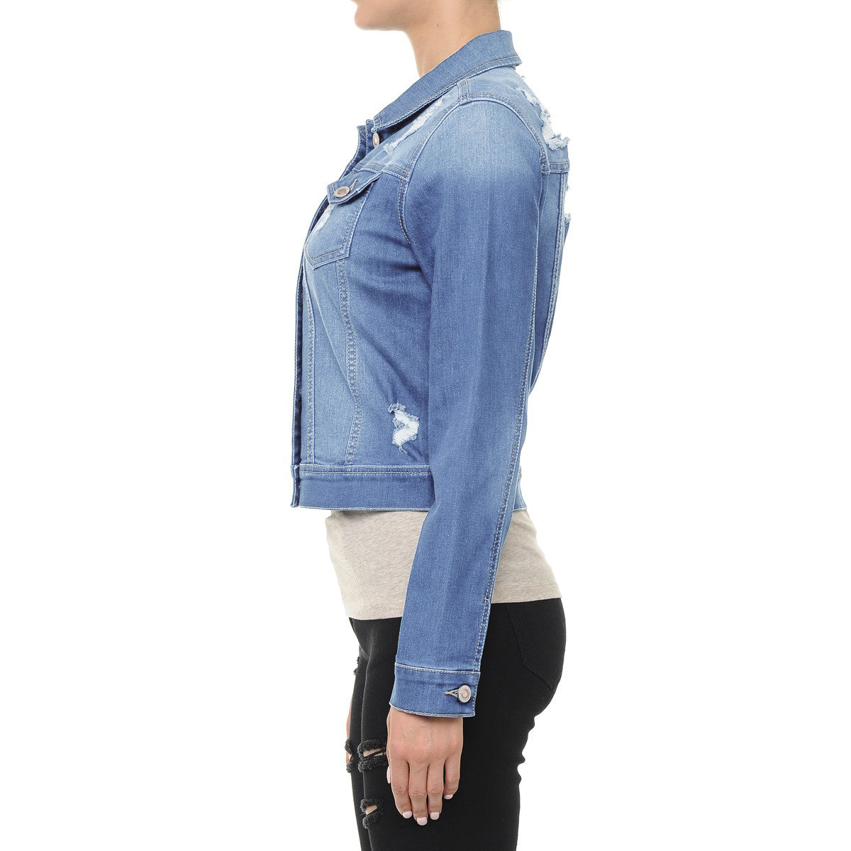 Wax Classic Crop Vintage Distressed Denim Jacket - Sport Jackets f_outerwear