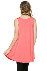 Azules Sleeveless A-line Tank Tunic (Coral) - Tunics