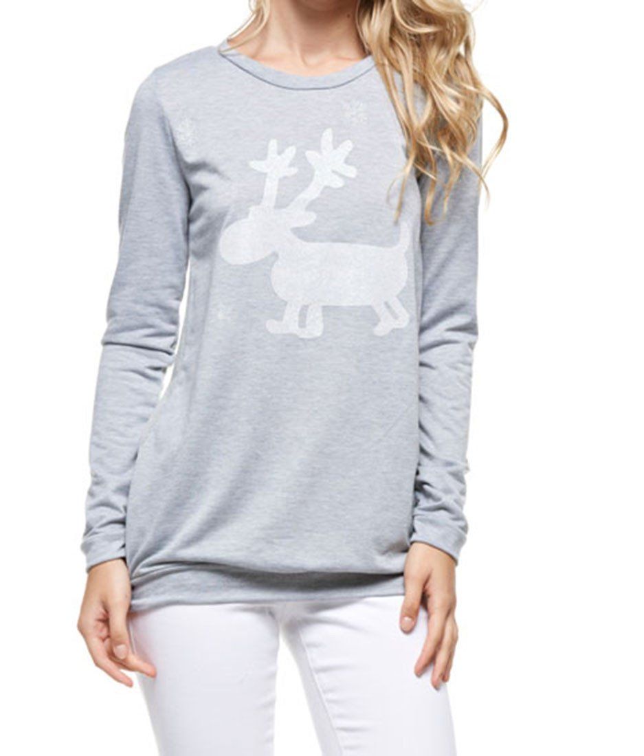 Niobe Clothing Cute Glitter Moose Long Sleeve Top - Sweatshirts holiday