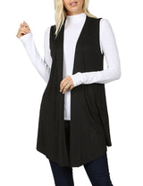 Lightweight Sleeveless Open Draped Cardigan Cardigans- Niobe Clothing