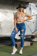 Wax Distressed Slim Fit Stretchy Skinny Jeans - pants