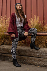 Black White Winter Isle Design Leggings leggings- Niobe Clothing