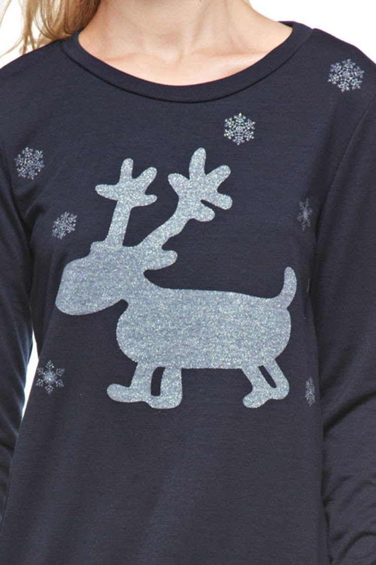Niobe Clothing Cute Glitter Moose Long Sleeve Top - Sweatshirts holiday