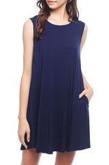 Mitto Shop Bamboo Fiber Knit Sleeveless T-shirt Dress (Navy) - dress