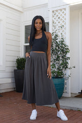 High Waist Pleated Midi Skirt