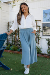 High Waist Pleated Midi Skirt