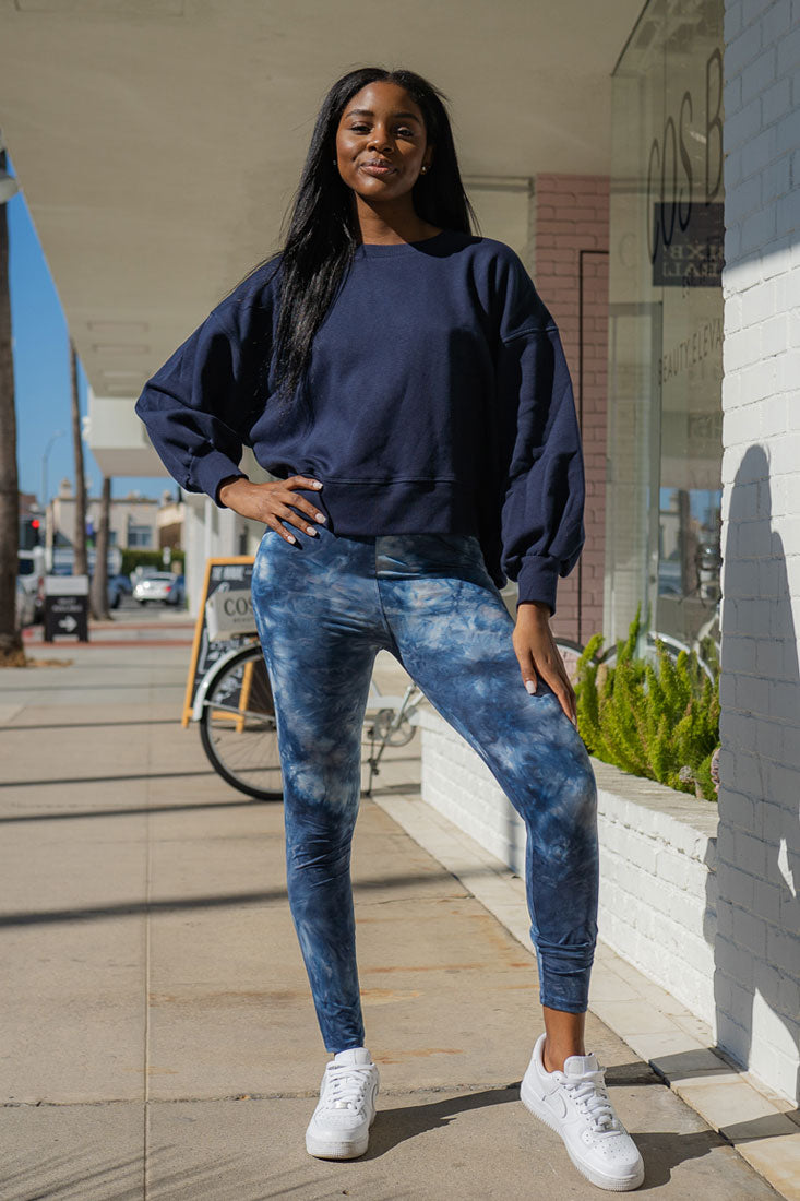 Niobe Clothing Deep Ocean Tie Dye Graphic Print Lined Leggings - Leggings p_leggings