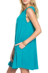 Mitto Shop Bamboo Fiber Knit Sleeveless T-shirt Dress (Peacock) - dress