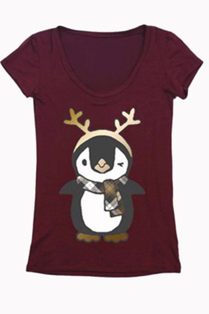 Niobe Clothing Penguin and Antler Christmas Holiday Graphic T-Shirt - holiday