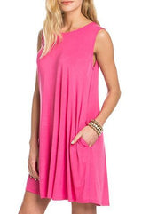 Mitto Shop Bamboo Fiber Knit Sleeveless T-shirt Dress (Pink Paradise) - dress