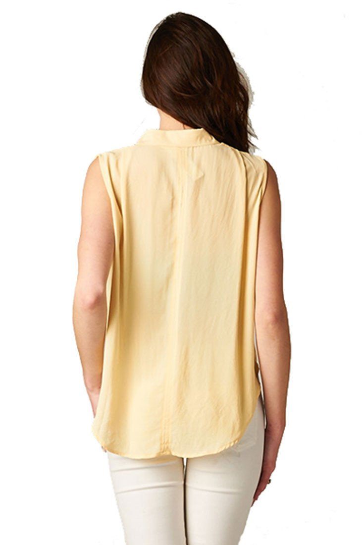 Sleeveless High Low Button Down Blouse (Navy) - Niobe Clothing