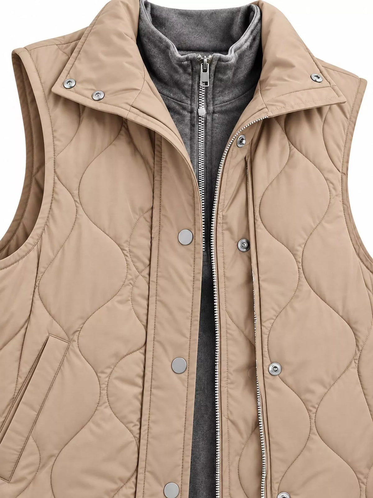 Quilted Snap-Front Vest — garment construction details